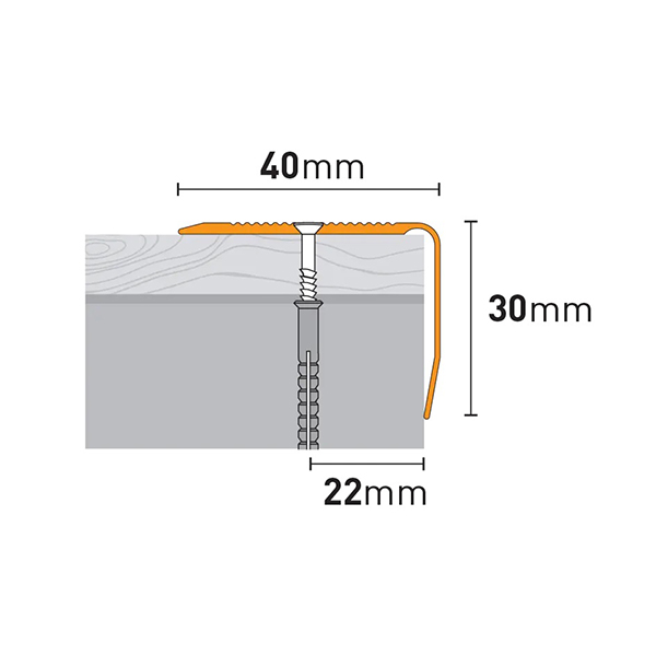 40mm x 30mm Anodised Aluminium Stair Nosing with Anti-Slip Grooved Top 