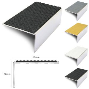 56mm x 32mm Aluminium Non Slip Stair Nosing Edge Trim With PVC Insert 