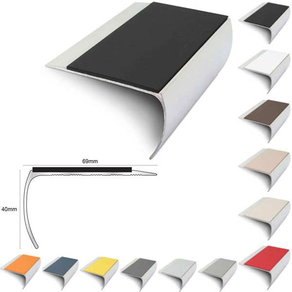 69mm x 40mm Aluminium Anti Slip Commercial Stair Nosing with PVC Insert
