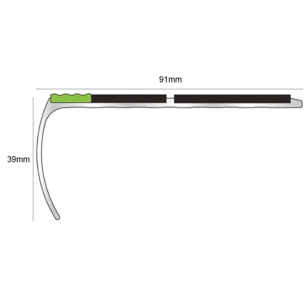 91mm x 39mm DDA Compliant Aluminium Non-Slip Stair Nosing with PVC Insert