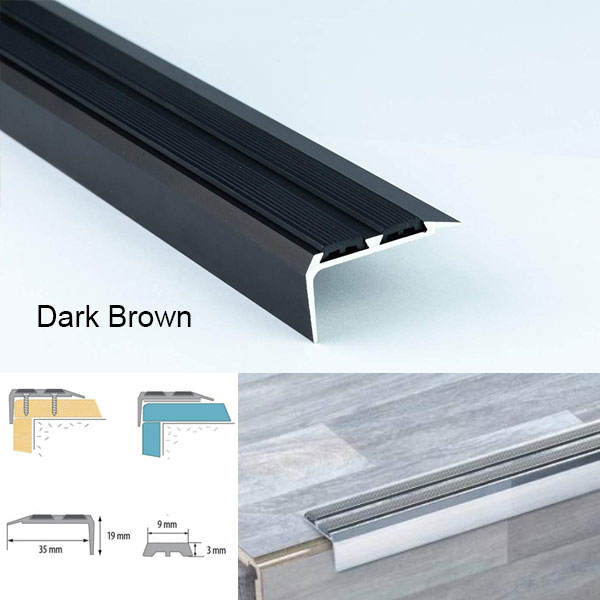 Aluminium Slip Resistant Stair Nosing with Rubber Insert for Multi-Surface Stairs