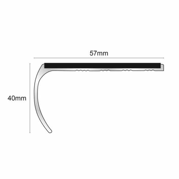 57mm x 40mm Aluminium Non Slip Commercial Bullnose Edge Trim With PVC Insert 