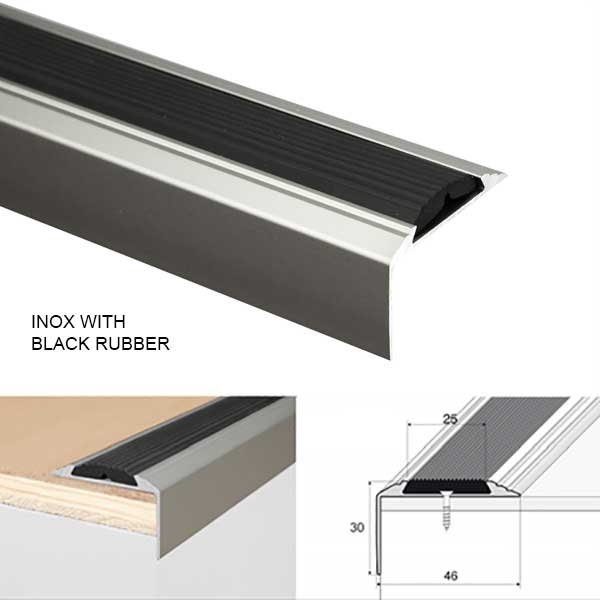 Anodised Aluminium Stair Nosing with Anti-Slip Rubber Insert