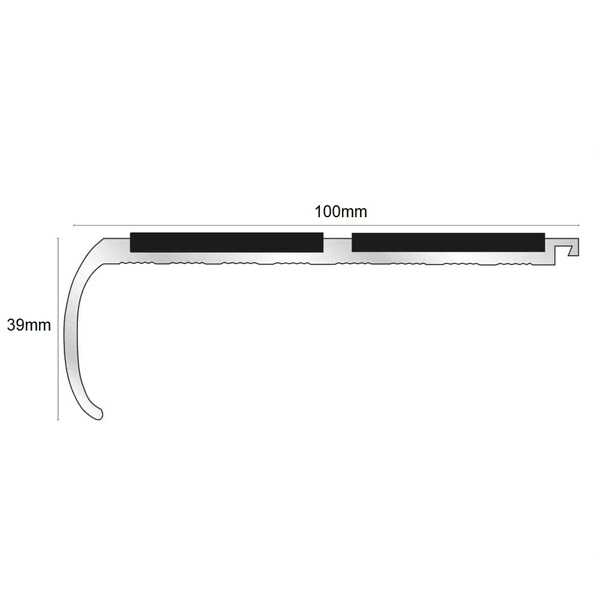 Bullnose Non Slip Commercial Stair Nosing 100mm x 39mm PVC Insert 