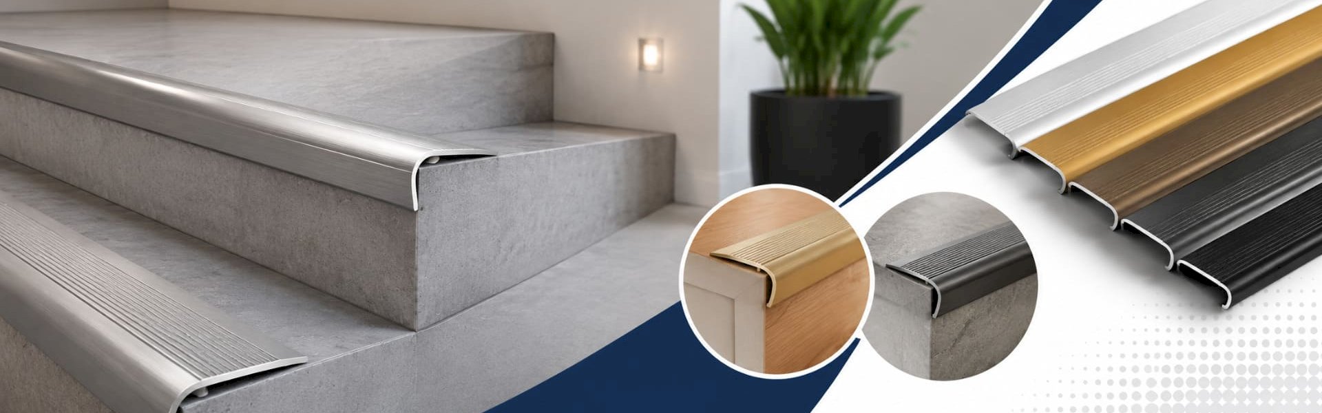 Modern staircase featuring durable bullnose stair nosing for safety and style