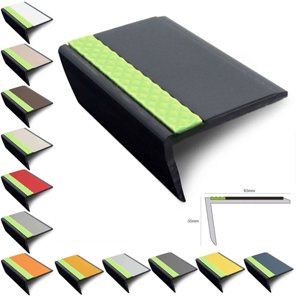 Heavy Duty 63mm × 35mm PVC Tredsafe Non-Slip Commercial Stair Nosing