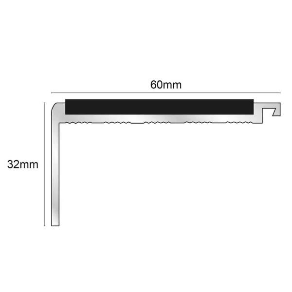 Non Slip Commercial Stair Nosing 60mm x 32mm With PVC Insert 