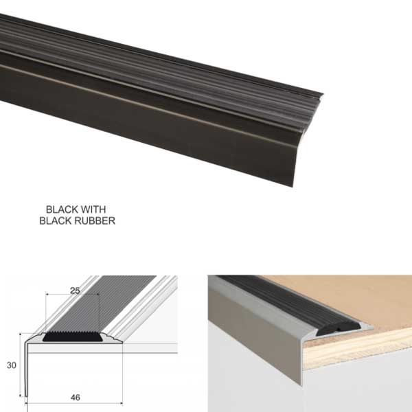 Self-Adhesive Aluminium Anti-Slip Stair Nosing Edge Trim with Rubber Insert