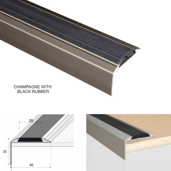 Self-Adhesive Aluminium Anti-Slip Stair Nosing Edge Trim with Rubber Insert