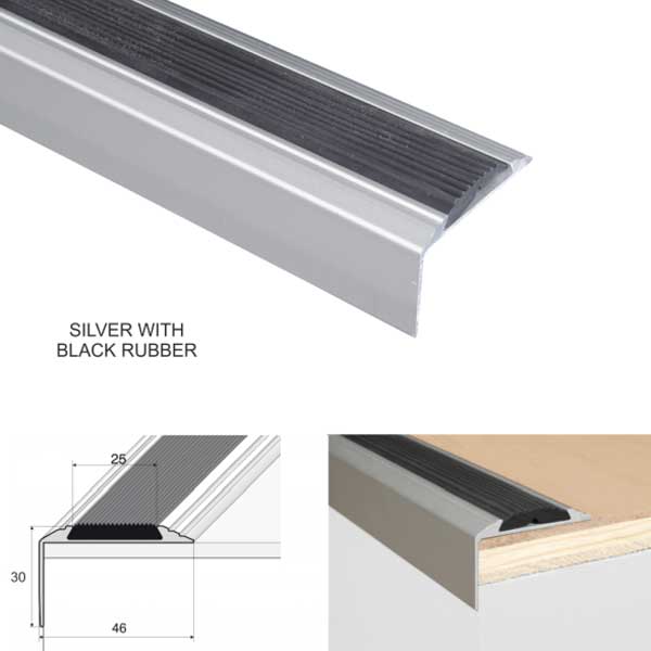 Self-Adhesive Aluminium Anti-Slip Stair Nosing Edge Trim with Rubber Insert