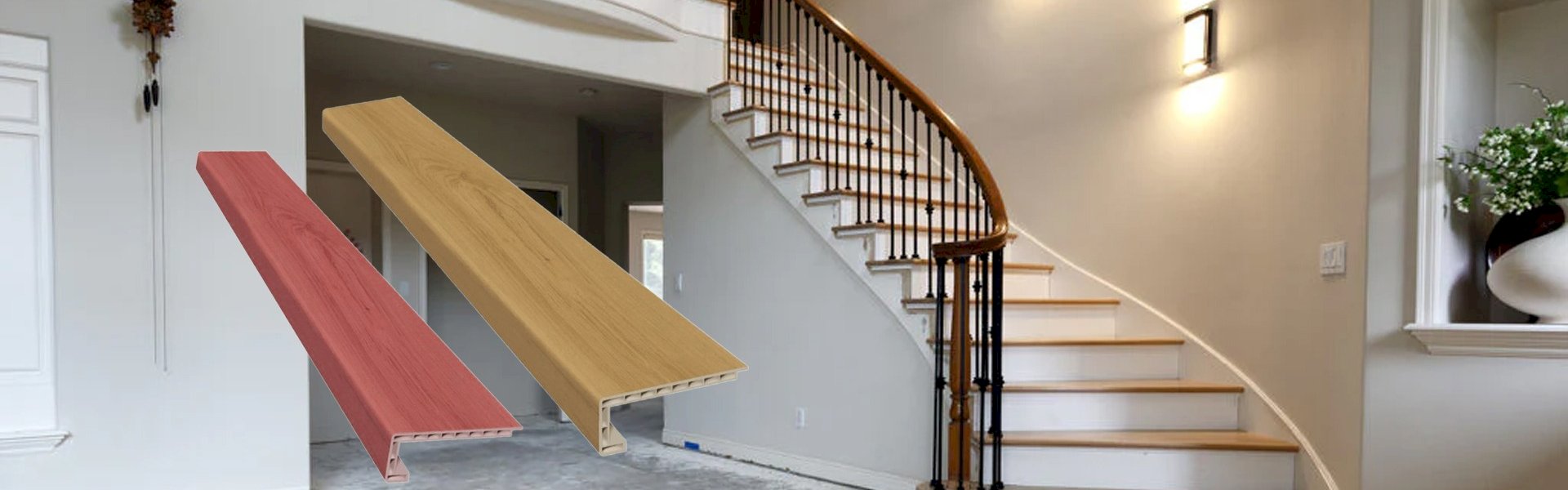 Stylish wood effect stair nosing in contemporary home interior